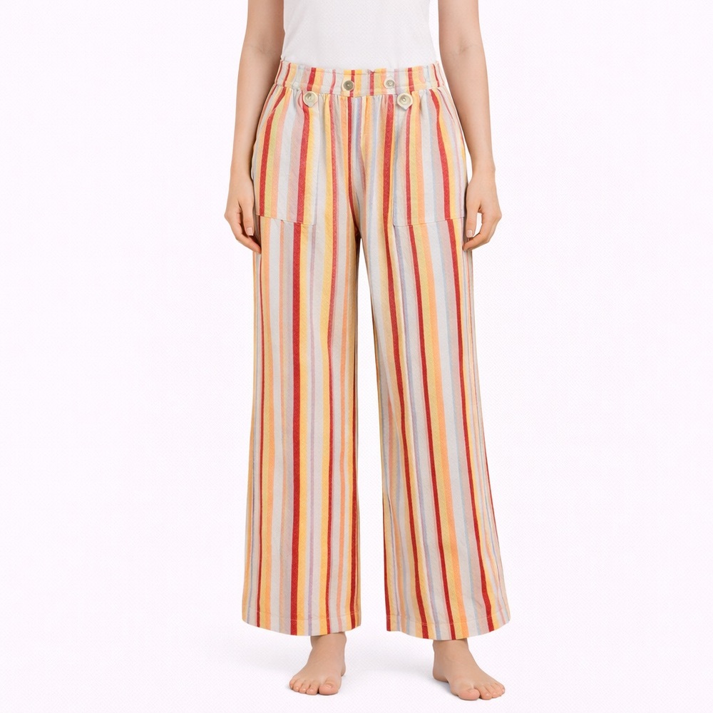 NOT AVAILABLE: SO Linen-Blend Striped Low-Rise Wide-Leg Pants
